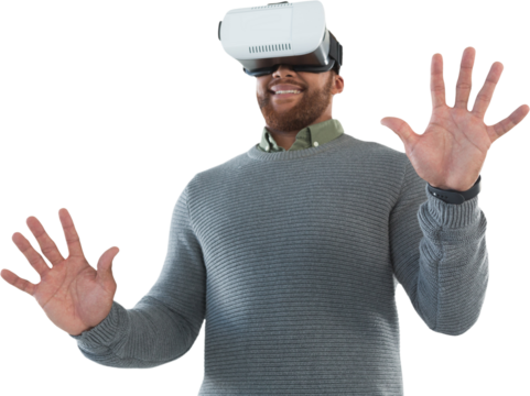 Male executive using virtual reality headset