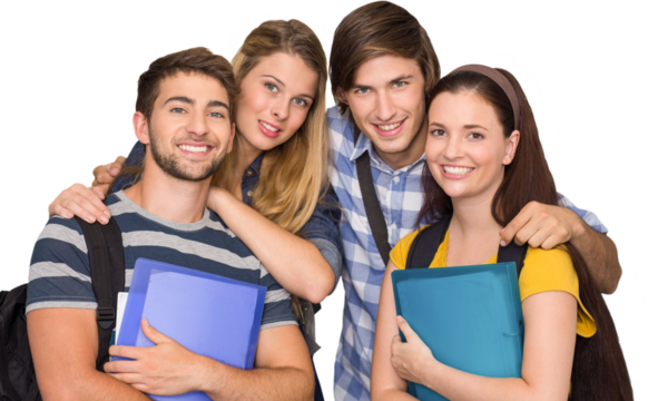 Students holding folders at college corridor
