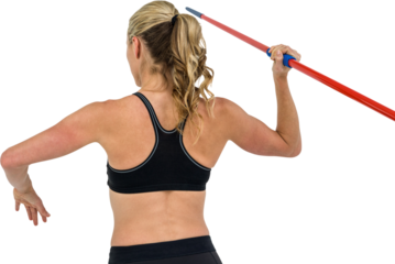 Rear view of woman holding javelin