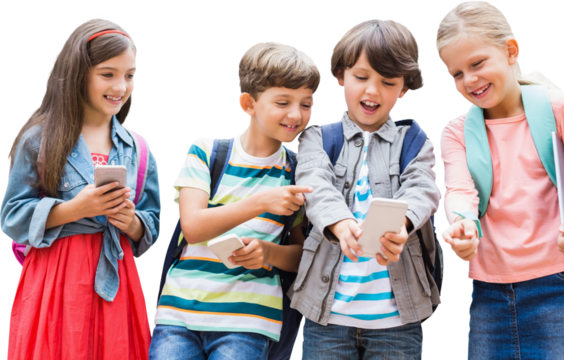 Boy with friends using mobile phone - Powered by Adobe