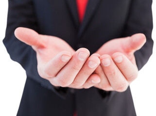 Obraz premium Businessman presenting with his hands