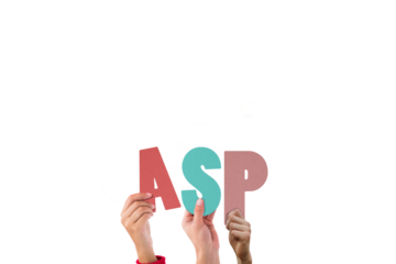 Colorful alphabet spelling ASP held up by people 