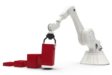 Muurstickers Composite image of robot arranging red toy blocks © vectorfusionart