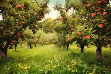 apple trees in orchard - obrazy, fototapety, plakaty