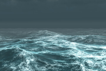 Naklejka premium Rough blue ocean under dark sky