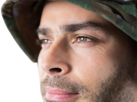 Close up of thoughtful military man