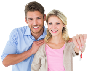 Attractive young couple showing new house key