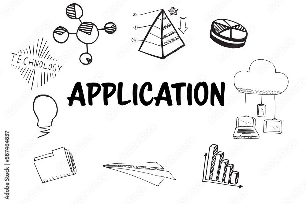 Aufkleber application text amidst several vector icons