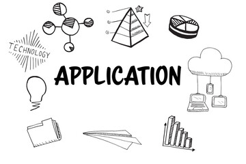 Application text amidst several vector icons