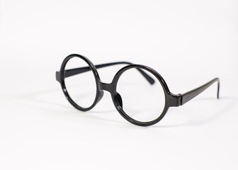 Round black eyeglasses isolated on white background. Harry Potter style circle glasses. 