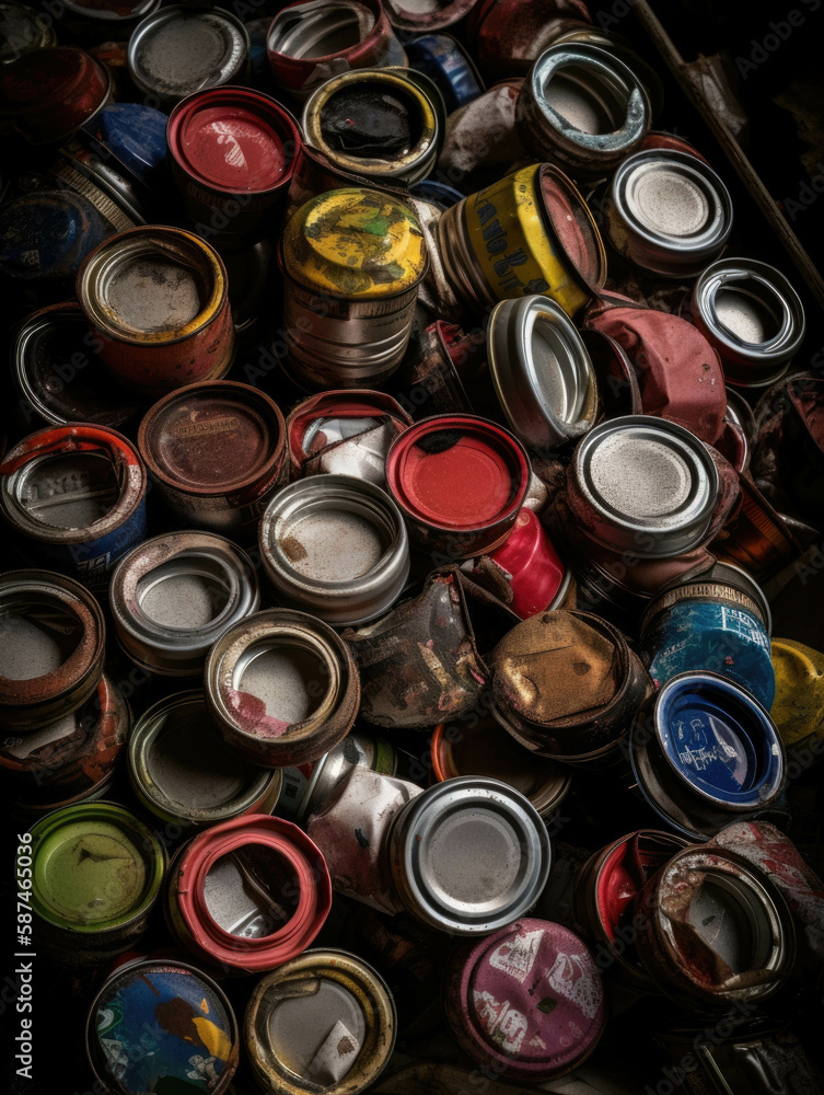 Poster a strange amalgam of cans filled with the discarded remnants of a musical ambition gone wrong.. ai g