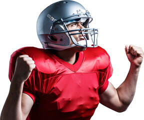 American football player cheering with clenched fist