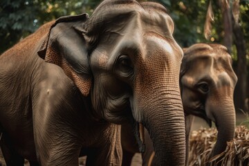Fototapeta na wymiar Asian elephants are used as pets in rural areas. Generative AI