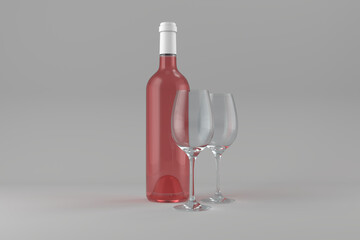 Red wine bottle with empty glasses