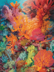 A kaleidoscope of colour reflects off the vibrant coral beneath the surface.. AI generation.