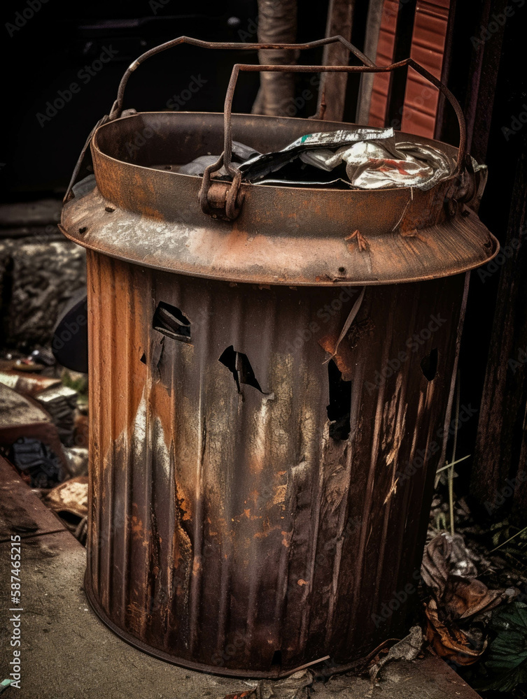 Poster an overflowing trash can the smell of waste and decay hanging in the air.. ai generation.
