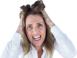 Stressed businesswoman with hands on her head