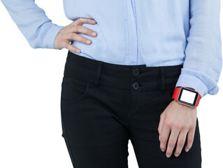 Businesswoman wearing smartwatch