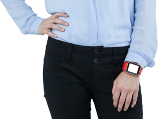 Businesswoman wearing smartwatch