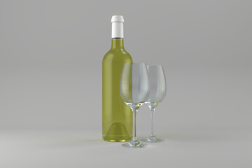 Green wine bottle with glasses