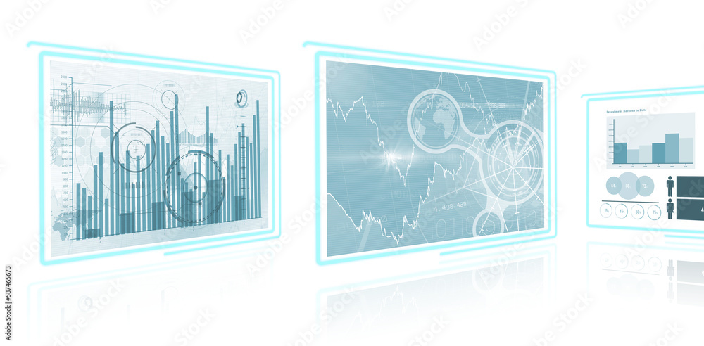 Poster computer graphic image of business graphs