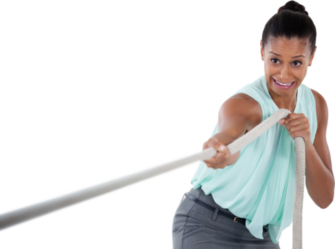 Businesswoman pulling the rope