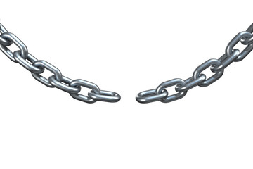 Closeup 3d image of broken silver chain