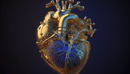 Gold steam punk human heart.Generative AI.
