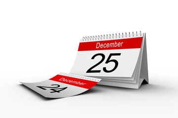 Desk calendar showing date of 25th December