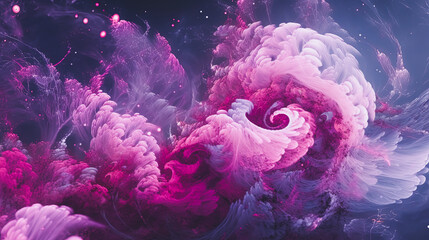 Pink nebula, spirals and galaxies in space. Abstract cosmos background. Generative AI
