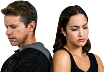 Distraught standing back to back