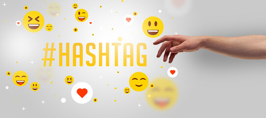 Close-Up of cropped hand pointing at social media concept concept