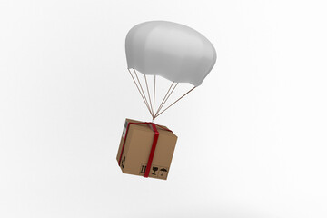 Graphic image of 3D parachute carrying parcel - obrazy, fototapety, plakaty
