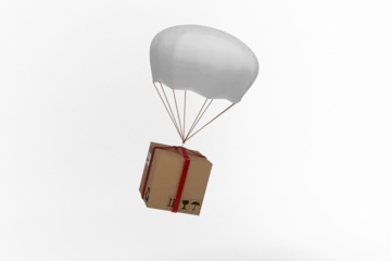 Poster Im Rahmen Graphic image of 3D parachute carrying parcel © vectorfusionart