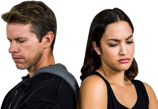 Distraught standing back to back