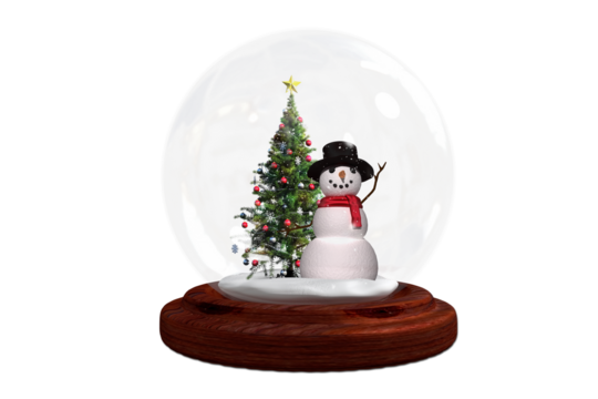 Snowman and christmas tree in snow globe - Powered by Adobe