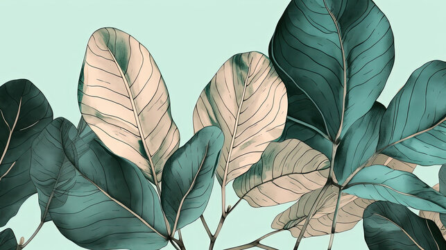 Tropical analia palm leaf Wallpaper, Luxury nature leaves pattern design, Hand drawn outline design for fabric, print, cover, banner and invitation, Generative AI