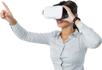 Female executive using virtual reality headset