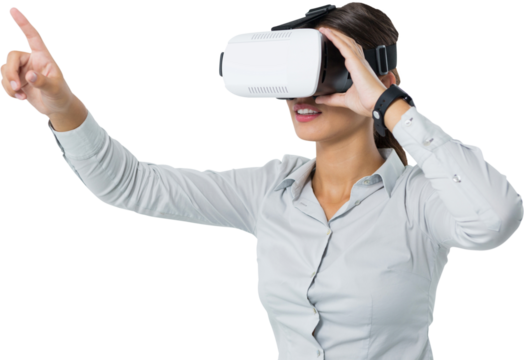 Female executive using virtual reality headset