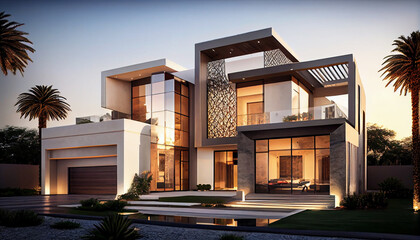 Stunning modern villa with glass walls