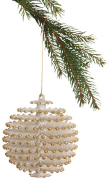White christmas decoration hanging from branch