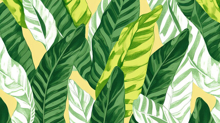 Tropical diffenbachia palm leaf Wallpaper, Luxury nature leaves pattern design, Hand drawn outline design for fabric, print, cover, banner and invitation, Generative AI