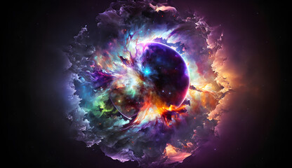 Galaxy, space, cosmos abstract violet, planet, star fantasy background. Generated AI