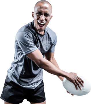 Portrait of aggressive sportsman playing rugby