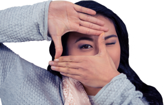 Asian woman making square with hands - Powered by Adobe