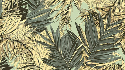 Tropical sago palm leaf Wallpaper, Luxury nature leaves pattern design, Hand drawn outline design for fabric , print, cover, banner and invitation, Generative AI - obrazy, fototapety, plakaty