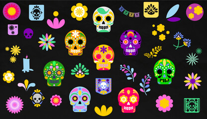 Colorful Dia de Los Muertos graphics