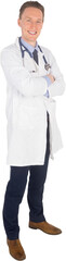 Doctor standing arms crossed on white background