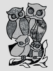 Owls vector design with Sequin, Rhinestone, silver leaf, Owl print pattern design for women t shirts, vector illustration. Vector Owl Design with Sequins, Rhinestones, and Silver Leaf 