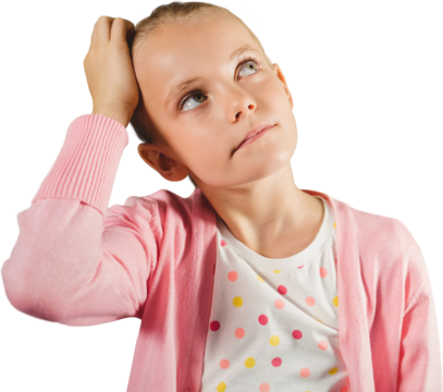 Thoughtful girl scratching her head